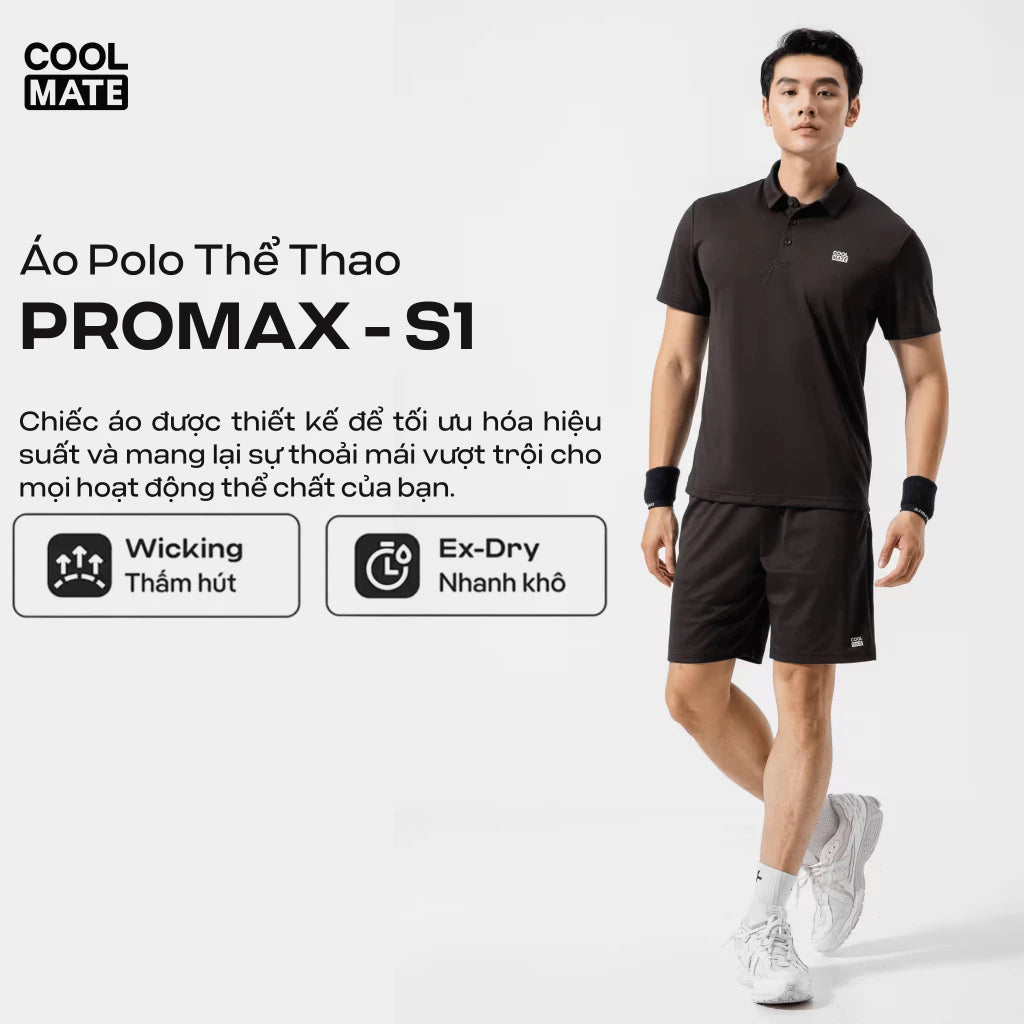 Áo Polo thể thao nam ProMax-S1, Áo thể thao đa năng Gym Chạy bộ Pickleball Tennis thoáng khí